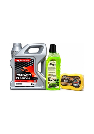 Petrol Ofisi Maxima XT 10W-40 Motor Yağı 4 L + Oto Şampuan 1000 ML + Yıkama Süngeri