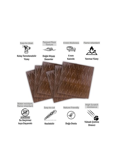 3 Boyutlu Duvar Paneli Kabartmalı Baklava Desen Pvc 41x41 Cm/ 6 Adet /1 M² Teak