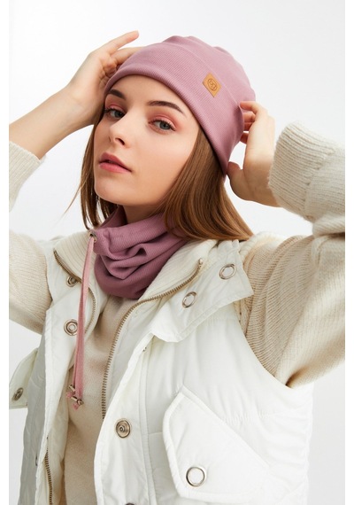 Butikgiz Kadın Balıkçı Style Pamuklu Kaşkorse Terletmez Ultra Hafif Yumuşak Bere Boyunluk Takım Gül Kurusu