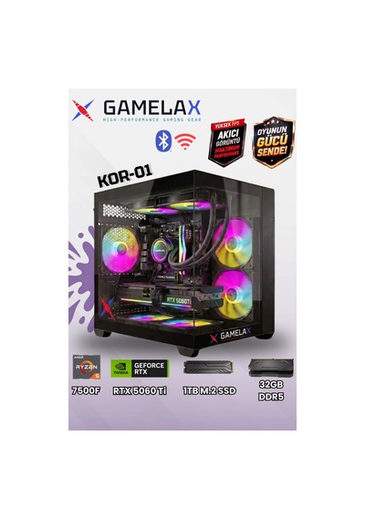 Gamelax KOR-01 R5-7500F RTX5060Tİ 8 GB 32 GB SSD 1TB Dos Masaüstü Oyuncu Bilgisayarı