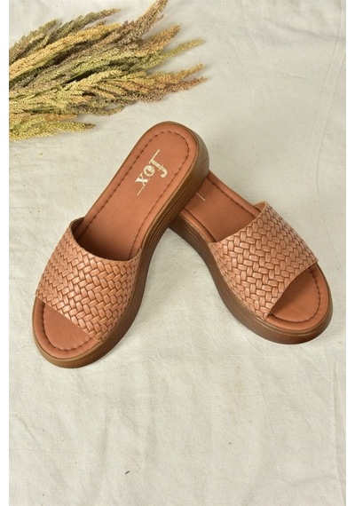 Fox Shoes Taba Hakiki Deri Kadın Terlik