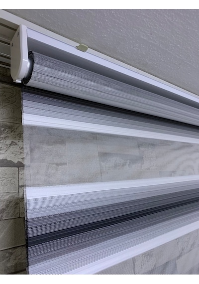 Siyah Gri Beyaz Geniş Plise Zebra Stor Perde Tüm Ölçülerde
