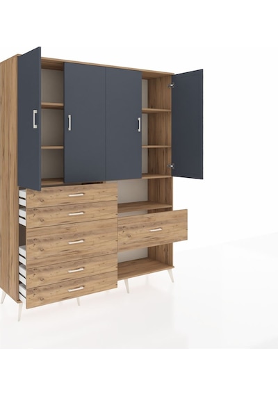 Hyperion Gardrop 7 Raflı 6 Çekmeceli 4 Kapaklı 176x44x221 Çam-antrasit/çam Antrasit/çam Hyperion Gardrop 7 Raflı 6 Çekmeceli 4 Kapaklı 176x44x221 Çam-antrasit/çam Antrasit/çam
