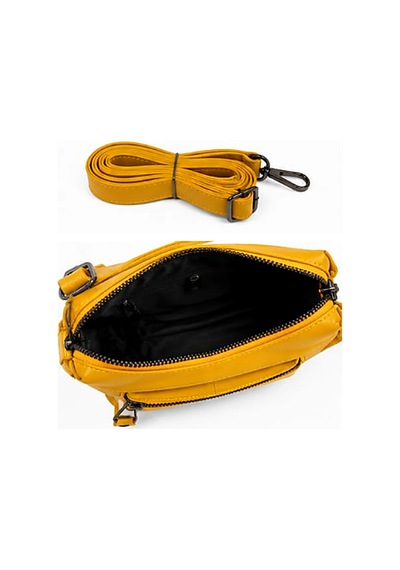 Levano Leather Kadın Hakiki Deri Siyah Omuz Çantası Fermuarlı Çok Bölmeli Günlük Deri Çanta Sarı