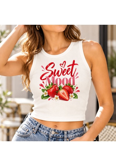Bk Gift Sıfır Kol Fitilli Crop Bluz - Esnek Likralı Günlük Crop-4 Beyaz