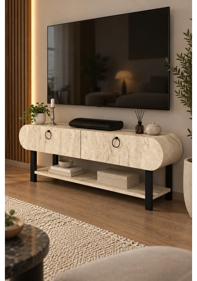 Sulorahome Ekru Traverten Desenli Tv Ünitesi 110 Cm