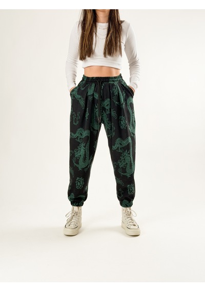 Cocopelli Chinese Desenli Pileli Kadın Jogger Pantolon Coc2679 Desenli