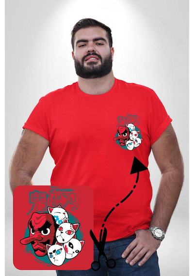 Angemiel Japon Anime Tengu Maske Kırmızı Büyük Beden Kadın Basic Minimal Baskılı Tişört Kırmızı