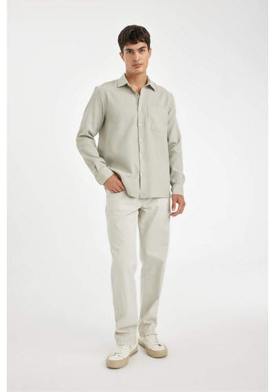 DeFacto %100 Pamuk Regular Fit Waffle Basic Düz Uzun Kollu Gömlek D1058AX24AUGR322