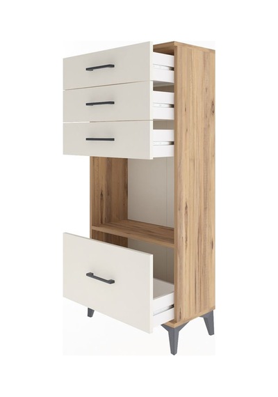Arges Dolap Tek Raflı 4 Çekmeceli 60x30x134 Çam-aytaşı Çam