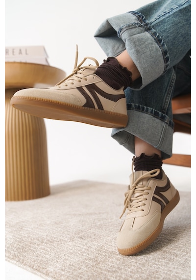Daxtors Garantili Carina Günlük Ortopedik Kadın Sneaker Spor Ayakkabı Bej