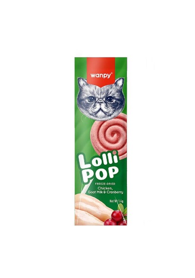 Wanpy Lollipop Dondurularak Kurutulmuş Kızılcıklı Lolipop Kedi Ödülü 1,4gr 10'lu