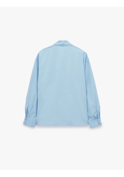 Koton Pamuklu Klasik Yaka Uzun Kollu Pileli Oversize Poplin Gömlek Mavi 7wak60294pw