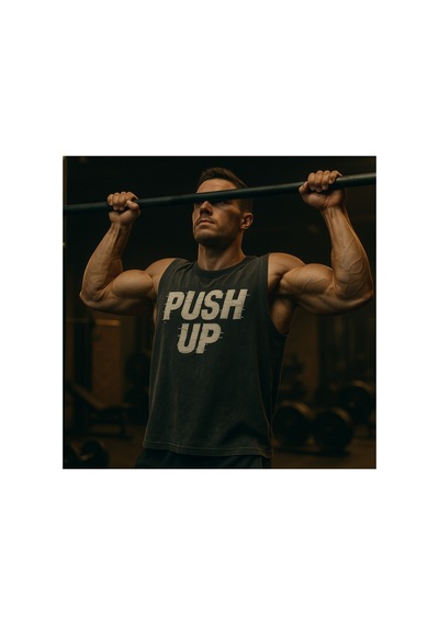 Technomonkey Siyah Erkek Pamuklu Antrenman Sporcu Atleti Oversize Yıkamalı Push Up Baskılı Kolsuz T-shirt