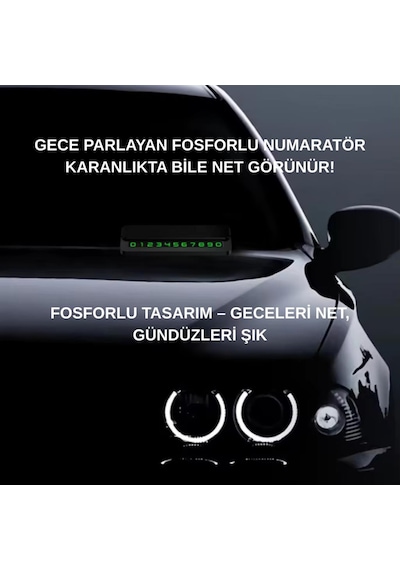 Coofbe Premıum Fosforlu Gizlenebilir Alüminyum Araç Park Telefon Numaratörü Geçici Park Numaratör Plakalık 1 Adet