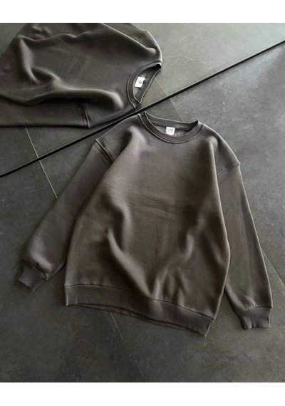 Freedom Store Kadın Bisiklet Yaka 3 İplik Pamuklu Basic Sweatshirt - Füme