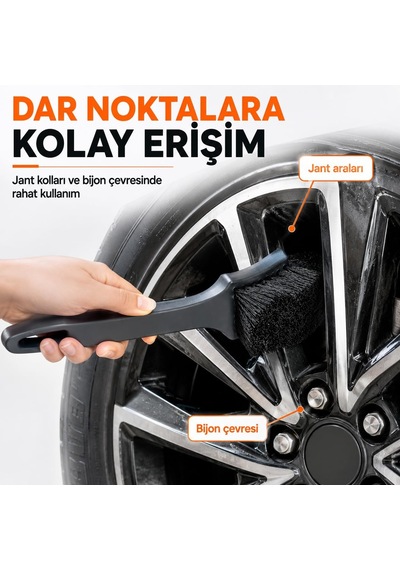 Romofy Araba Jant Temizleme Fırçası - Zorlu Kir Ve Balata Tozuna Etkili Ergonomik Saplı Oto Jan
