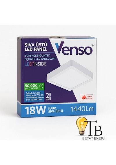 Venso 18w Kare Sıva Üstü Led Panel Beyaz Işık 6500k Beyaz