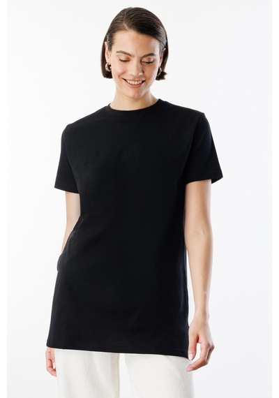 Genius Store Regular Fit Bisiklet Yaka Basic Düz Kısa Kollu %100 Pamuk Tunik Oversıze-tunık Siyah