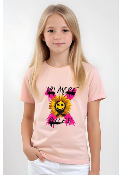 Panios Kids X Rules Baskılı Kız Çocuk Kısa Kollu T-shirt Somon