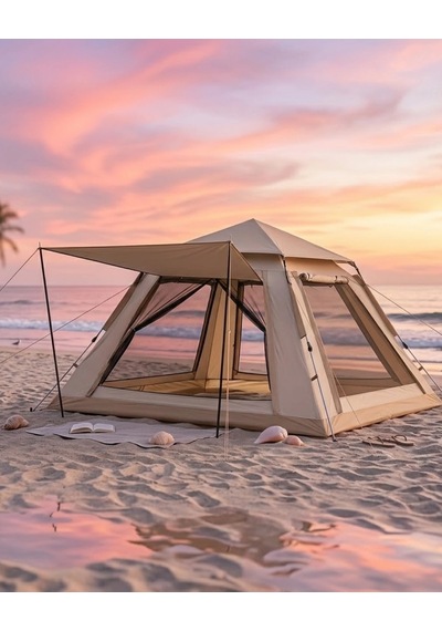 Büyük Aile Kamp Çadırı 240x240x160 Cm Gölgelikli 6 Kişilik Outdoor Çadır Açık Lacivert