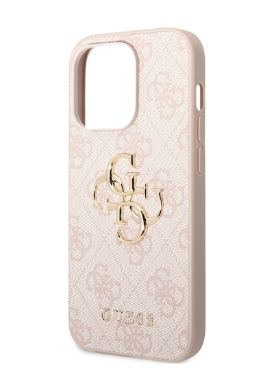 Apple Uyumlu iPhone 15 Pro Max Kılıf Guess Lisanslı Pu Deri Yazı Ve 4g Metal Logolu Desenli Kapak Pembe