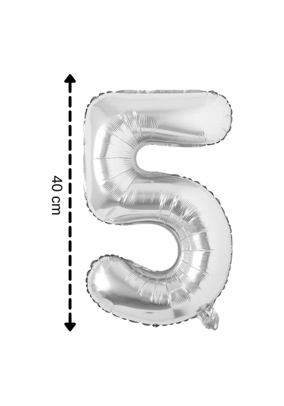 Folyo Balon 5 Rakamı Helyum Balon 40 Cm Gümüş Renk