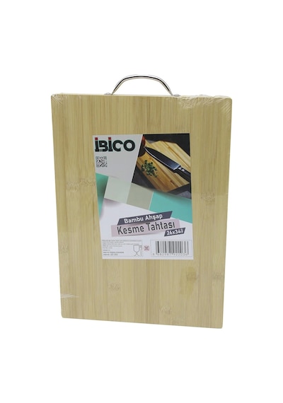 26x36 X 1.7cm Lux Ahşap Bambu Kesim Panosu - Kesme Tahtası Metal Kulplu Çok Renkli