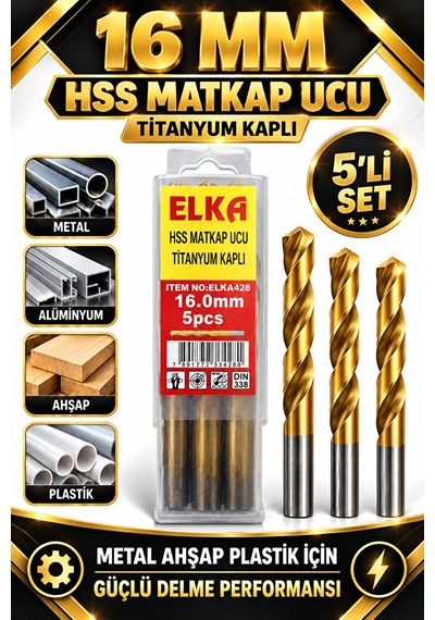 16 Mm Hss Titanyum Kaplı Matkap Ucu 5'li Set Metal Alüminyum Ahşa
