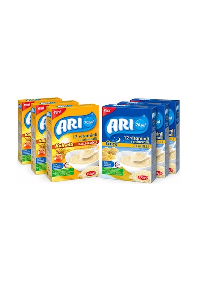 Arı Mama Pirinç Unu 250 Gr Ballı İrmikli Ve 7 Tahıllı Gece 6 Lı Karma Paket