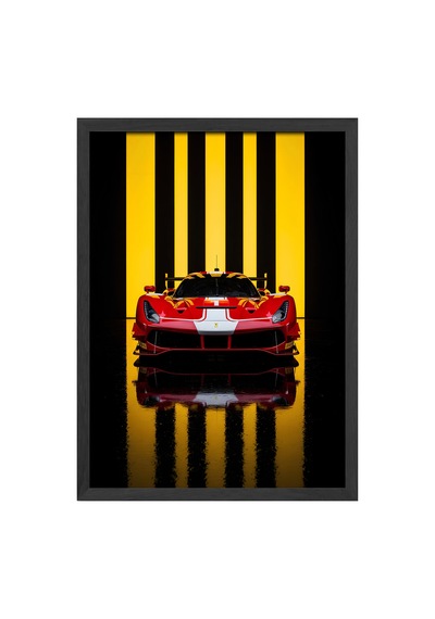 Ferrari 488 Gt3 Siyah Ahşap Çerçeveli Poster, Dekoratif Araba Duvar Tablosu