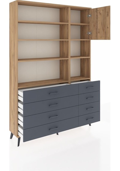 Arges Dolap 8 Raflı 8 Çekmeceli Tek Kapaklı 132x30x195 Çam-çam/antrasit Atlas Çam/antrasıt Arges Dolap 8 Raflı 8 Çekmeceli Tek Kapaklı 132x30x195 Çam-çam/antrasit Atlas Çam/antrasıt