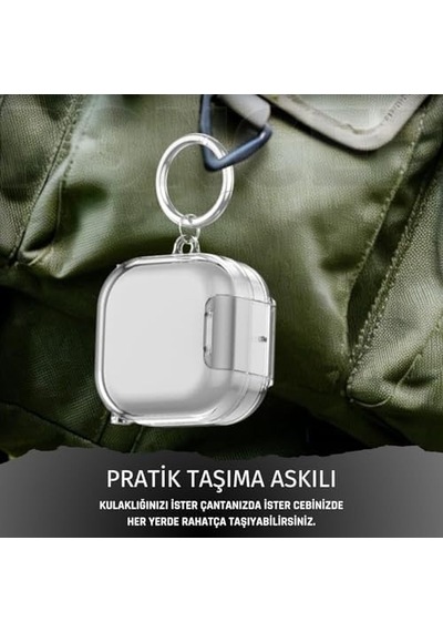 Galaxy Buds4 Pro/buds 4 İçin Kılıf Güvenlik Kilit Tasarımlı Transparent-lock Kulaklık Kılıfı Sararmaya Dayanıklı Taşıma Askılı Tpu Koruyucu Buds 4 Pro Kılıf Şeffaf-siyah