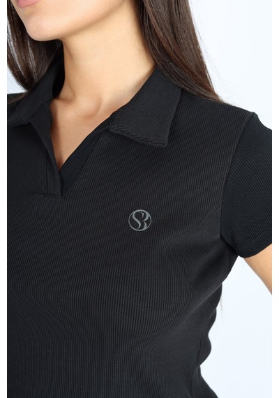 Soft&Basic Polo Yaka Ve Patlı Kaşkorse T-shirt Siyah