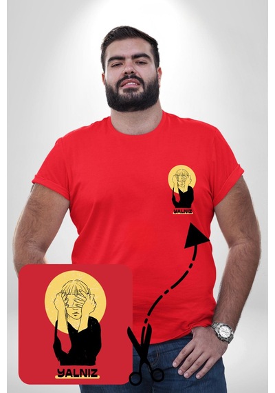 Angemiel Yalnız Kadına Şiddete Hayır Kırmızı Büyük Beden Kadın Basic Minimal Baskılı Tişört Kırmızı