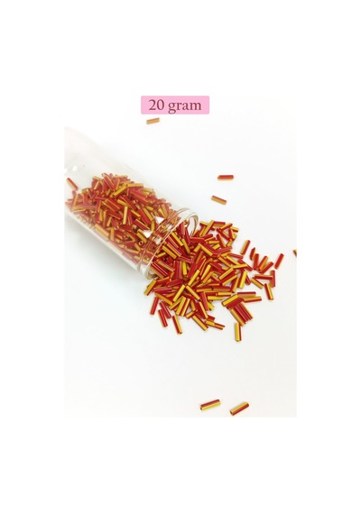 Uzun Boru Kesme Boncuk Çap 2mm Uzunluk 10 Mm - 20 Gram - Sarı Kırmızı - Bnc235