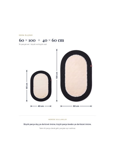 Banyo Paspası Takımı 60x100+40x60 Cm Düz Bej & Siyah Bej - Siyah