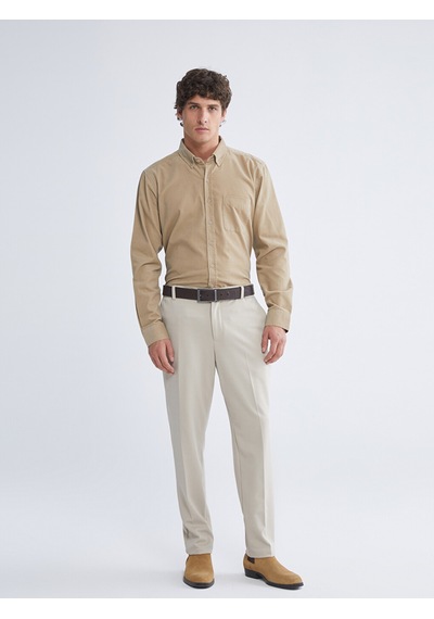 Lcwaıkıkı Classic Bej Regular Fit Uzun Kollu Kadife Erkek Gömlek