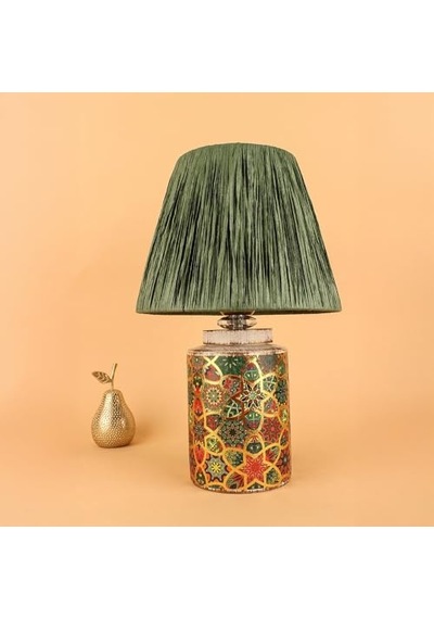 Timide Desenli Handmade Seramik Abajur Yeşil El Yapımı, Modern, Doğal Tonlu Dekoratif Aydınlatma E27 Duy Uyumlu A Enerji Sınıfı Ce Sertifikalı Enerji Sınıfı A 10 Parça Siyah