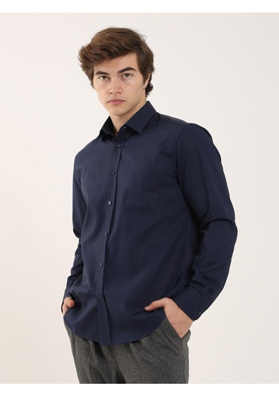 Dufy Lacivert Erkek Regular Fit  Uzun Kol Gömlek - 92838 Lacivert