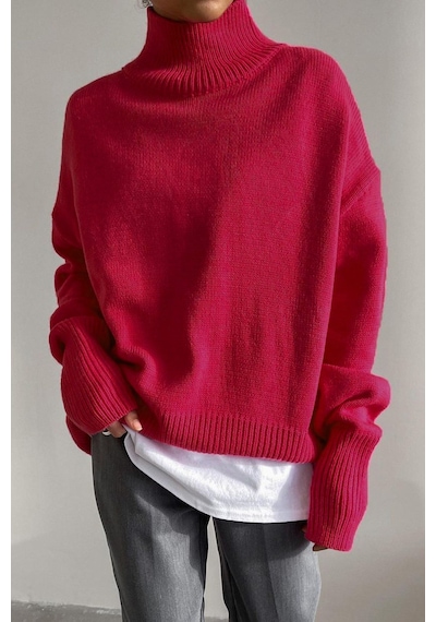 Madmext Mad Girls Pembe Balıkçı Yaka Kazak Mg1252 - Pembe