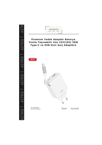 Premium Yedek Adaptör Batarya Yenile Taşınabilir Güç Ce31 Eu 30w Type-c Ve Usb Hızlı Şarj Adaptörü