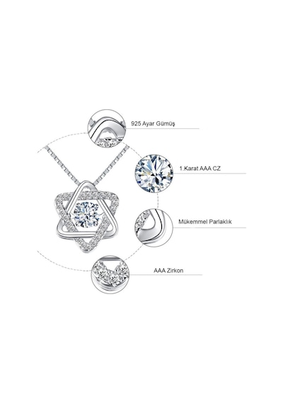 Brezza Lusso Jewelry Gümüş Titrek Swarovski Taşlı Üçgen Yıldız Kadın Kolye 45 CM