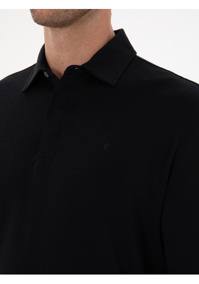 Lacivert Regular Fit Kaşmir Karışımlı Polo Yaka Sweatshirt