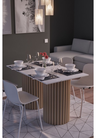 Bodrum Yemek Masası Porselen Mermer Dezgah