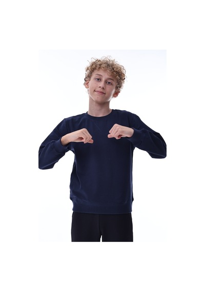 Lacivert Erkek Çocuk Sweatshirt Pamuklu Rahat Kalıp Günlük Model Lacivert