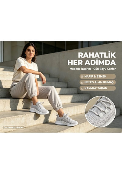 Leu Unısex Triko Spor Ayakkabı Gri