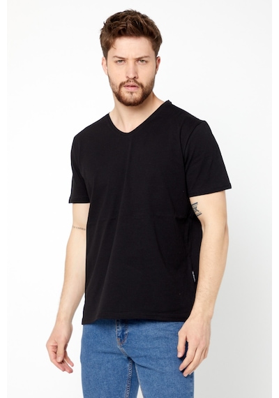 MMetalic Erkek Pamuklu Kısa Kollu V Yaka T-Shirt (501126077) Siyah