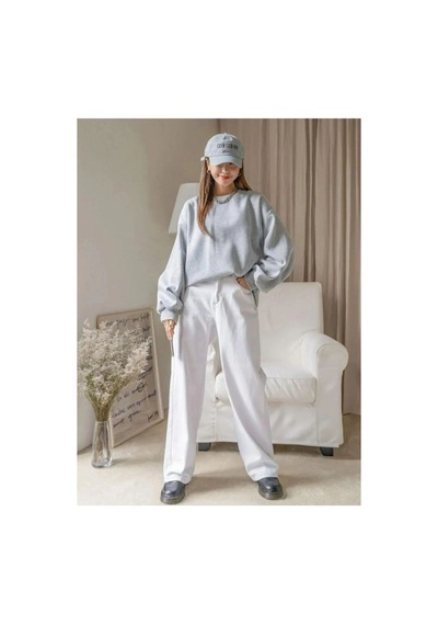 Kadın 3 İplik Pamuklu Oversize Yarım Fermuarlı Yakalı Basic Sweatshirt - Gri