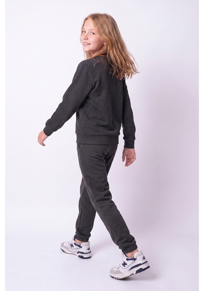 Fyk Kids Kız Çocuk Düz Bisiklet Yaka Çift Cepli Eşofman Takımı Füme